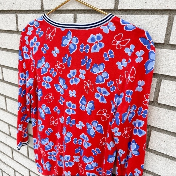 Talbots Butterfly Charming Cardigan Red White Blue - Picture 6 of 8